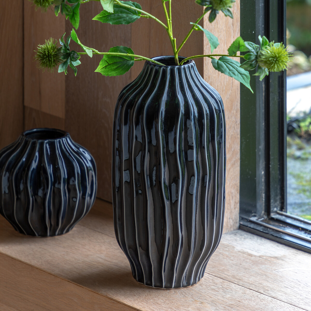 Organic 37cm Ribbed Vase blue, ÉDITÉ