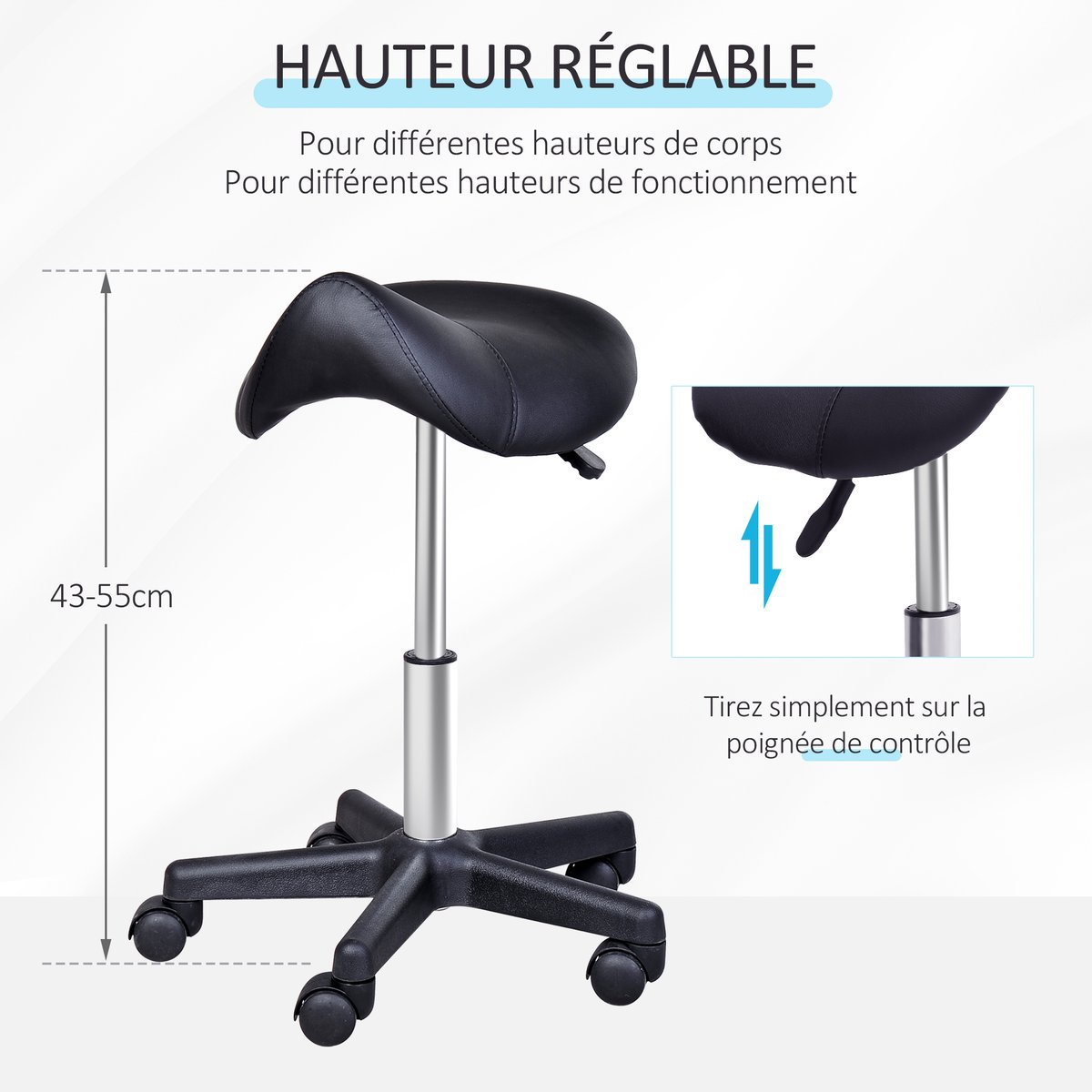 Tabouret de salon Métal Noir noir, HOMCOM