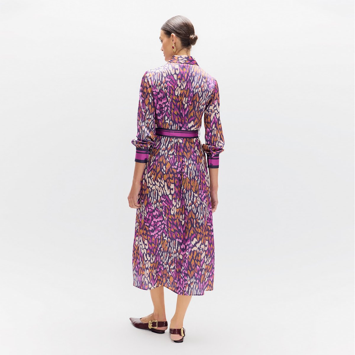Robe chemise longue à imprimé animal à ceinture parme, LOLA CASADEMUNT