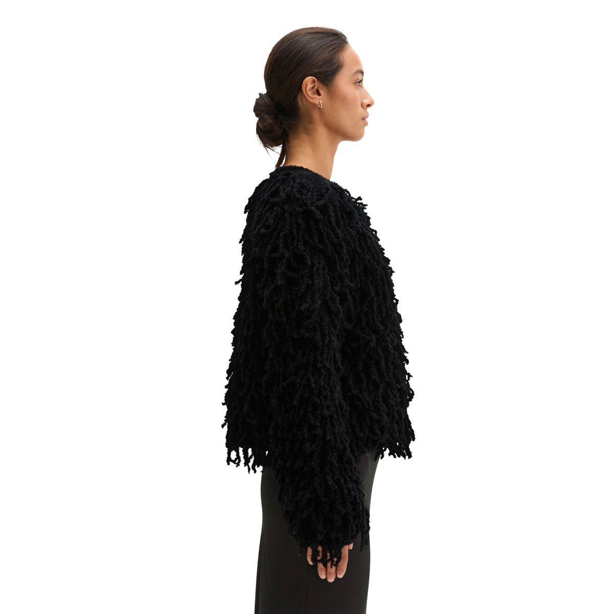Pull court à franges en fil bouclé doux noir, MARC O'POLO