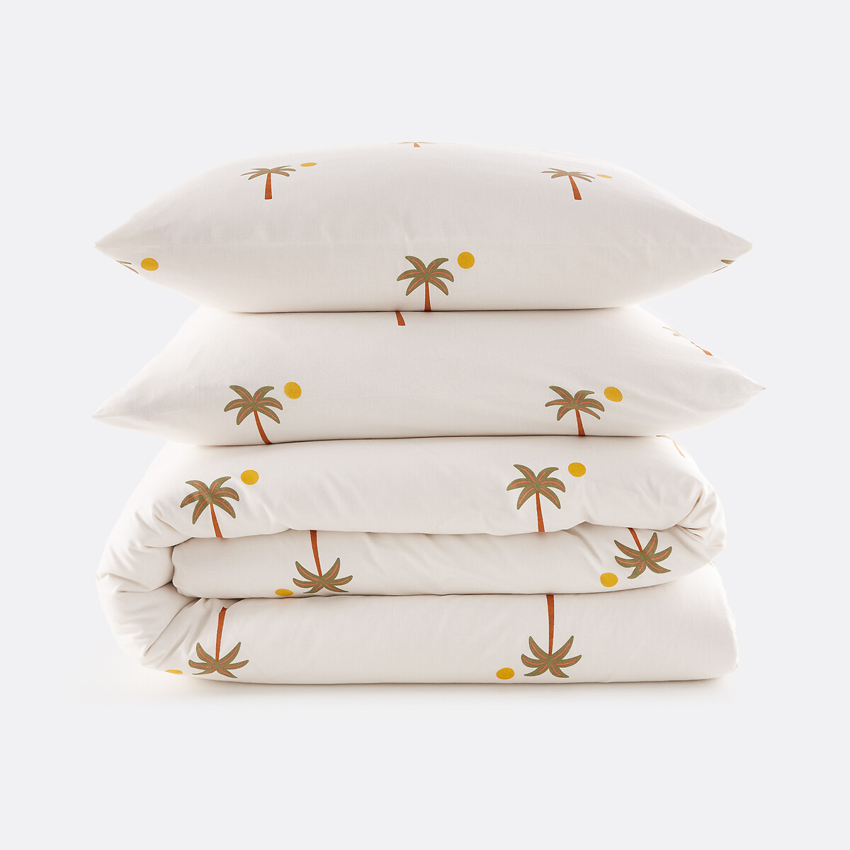 Parure de lit 30% coton recyclé, taie carrée, imprimé palmiers, PARADELA imprimé palmiers, LA REDOUTE INTERIEURS