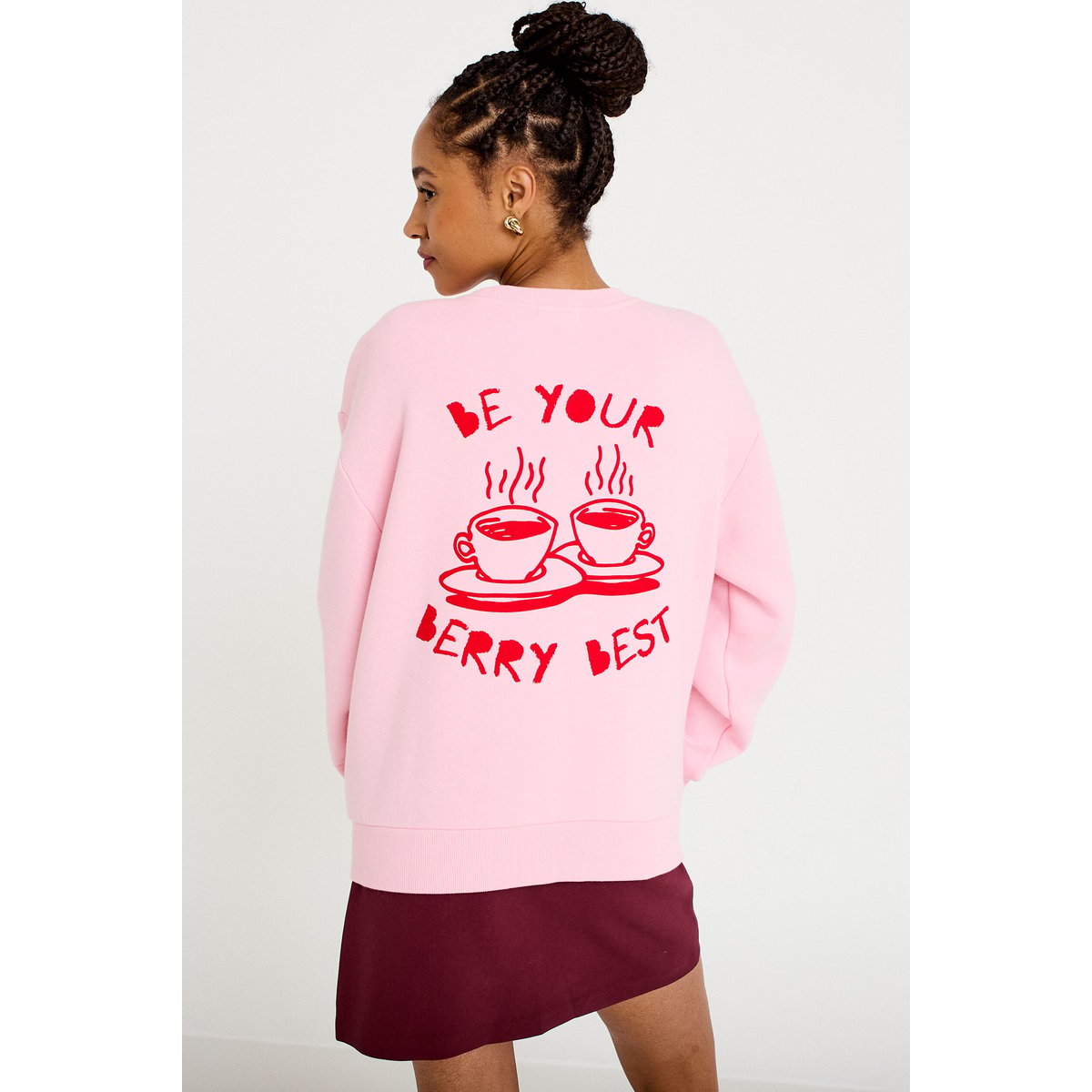 Sweat oversize col rond manches longues rose clair, CACHE CACHE