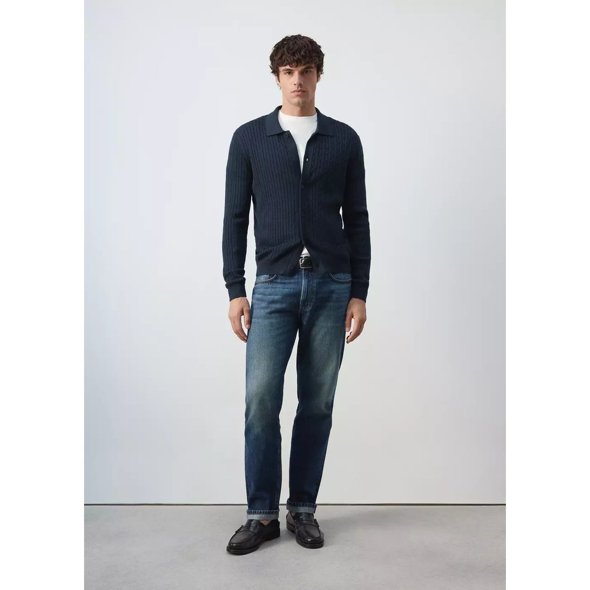 Cardigan maille tressée bleu marine, MANGO MAN