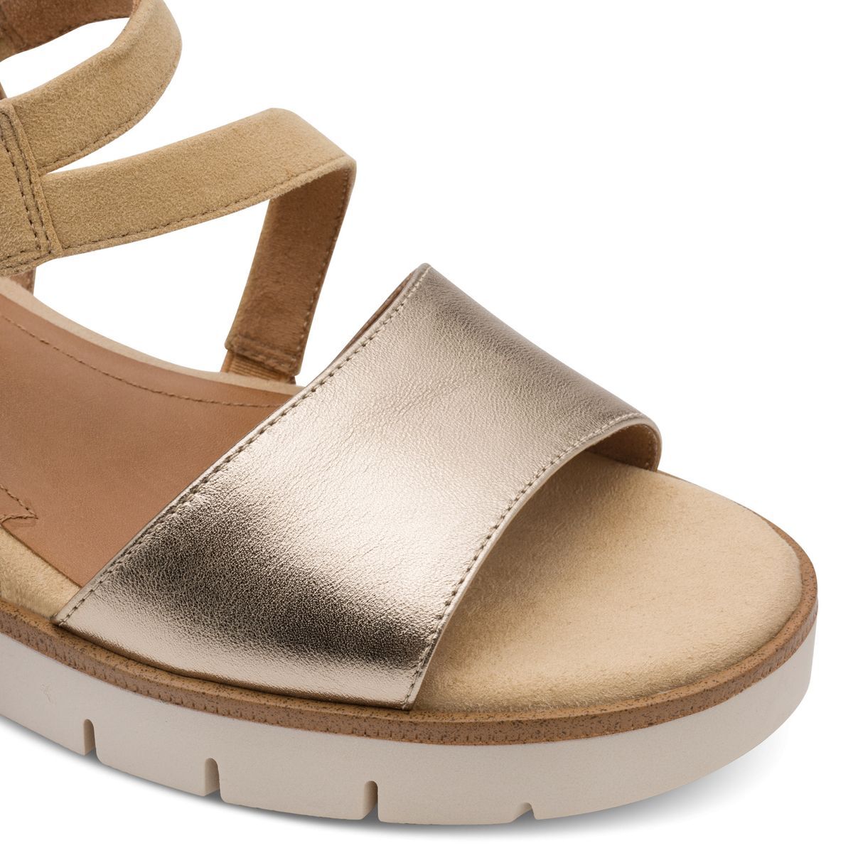 Sandale à talon en cuir beige, TAMARIS