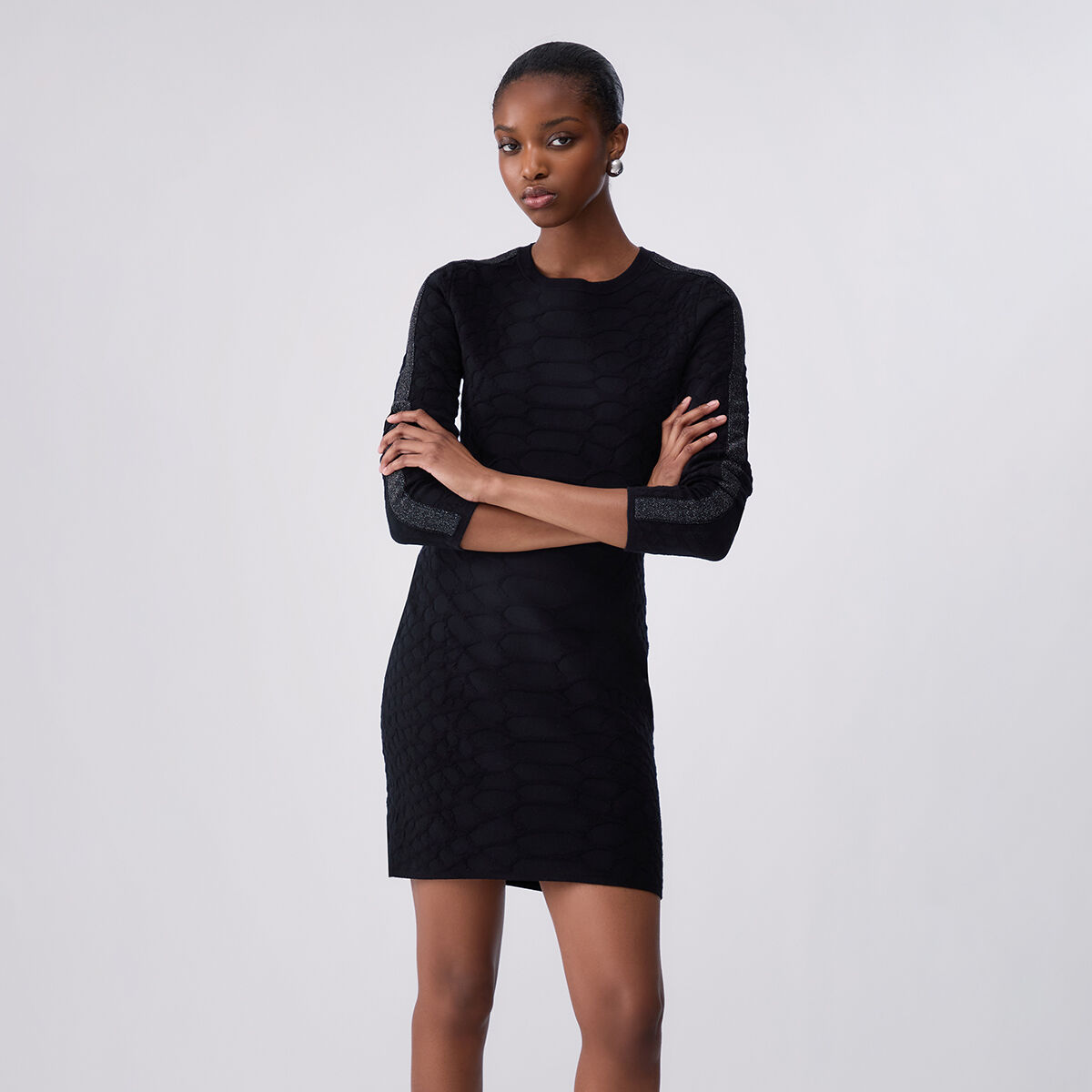 Robe courte en maille jacquard noir, LIU JO