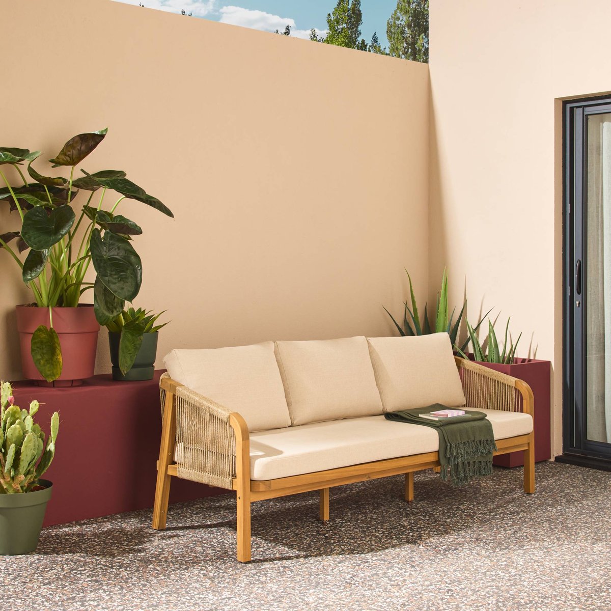 BANQUETTE DE JARDIN EN ACACIA PARANA beige, SWEEEK