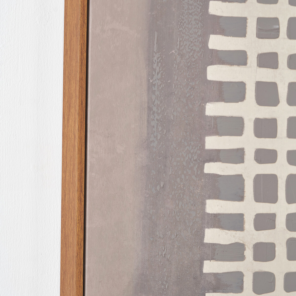 100x120cm Brown and Natural Grid Design Canvas with Oak Effect Frame brown              , ÉDITÉ