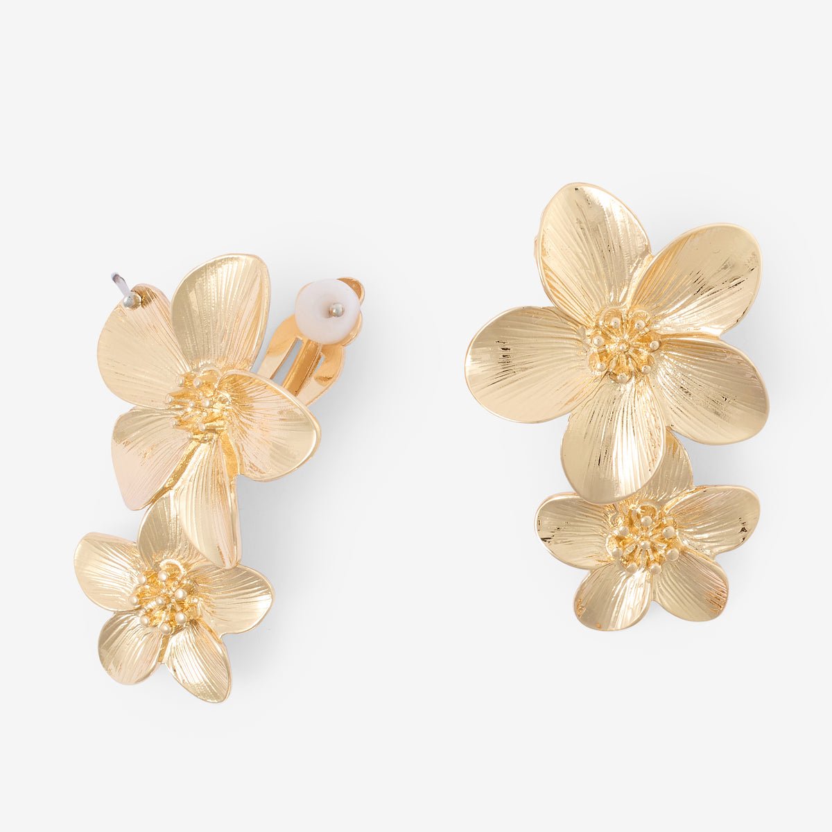 Boucles d'oreilles clips - double fleurs dorées doré, BALABOOSTE