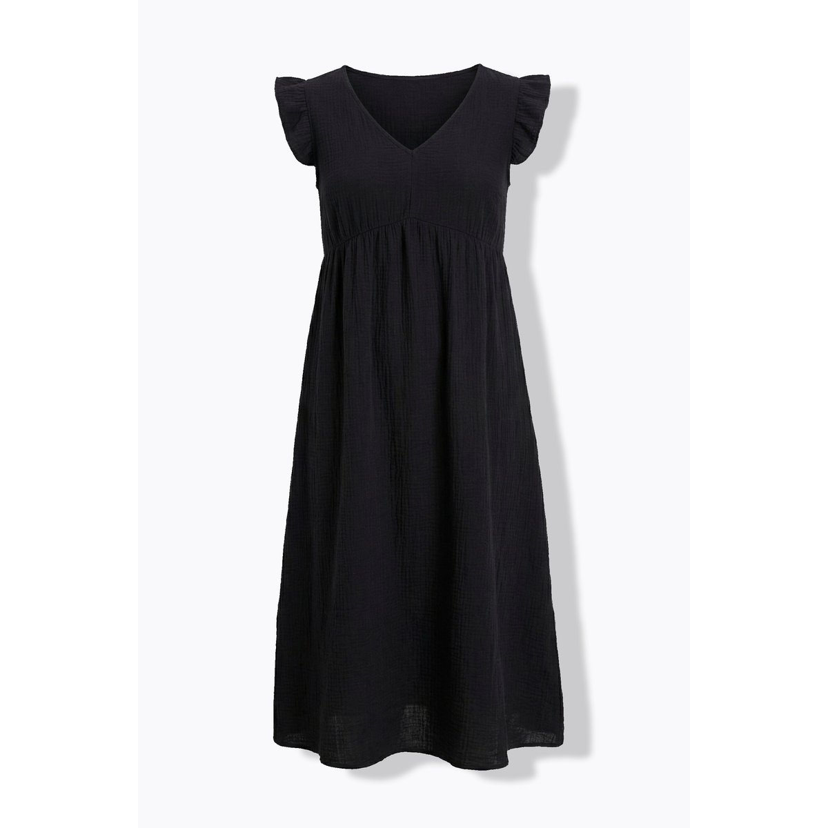 Robe longue, coupe A, col V noir, ULLA POPKEN