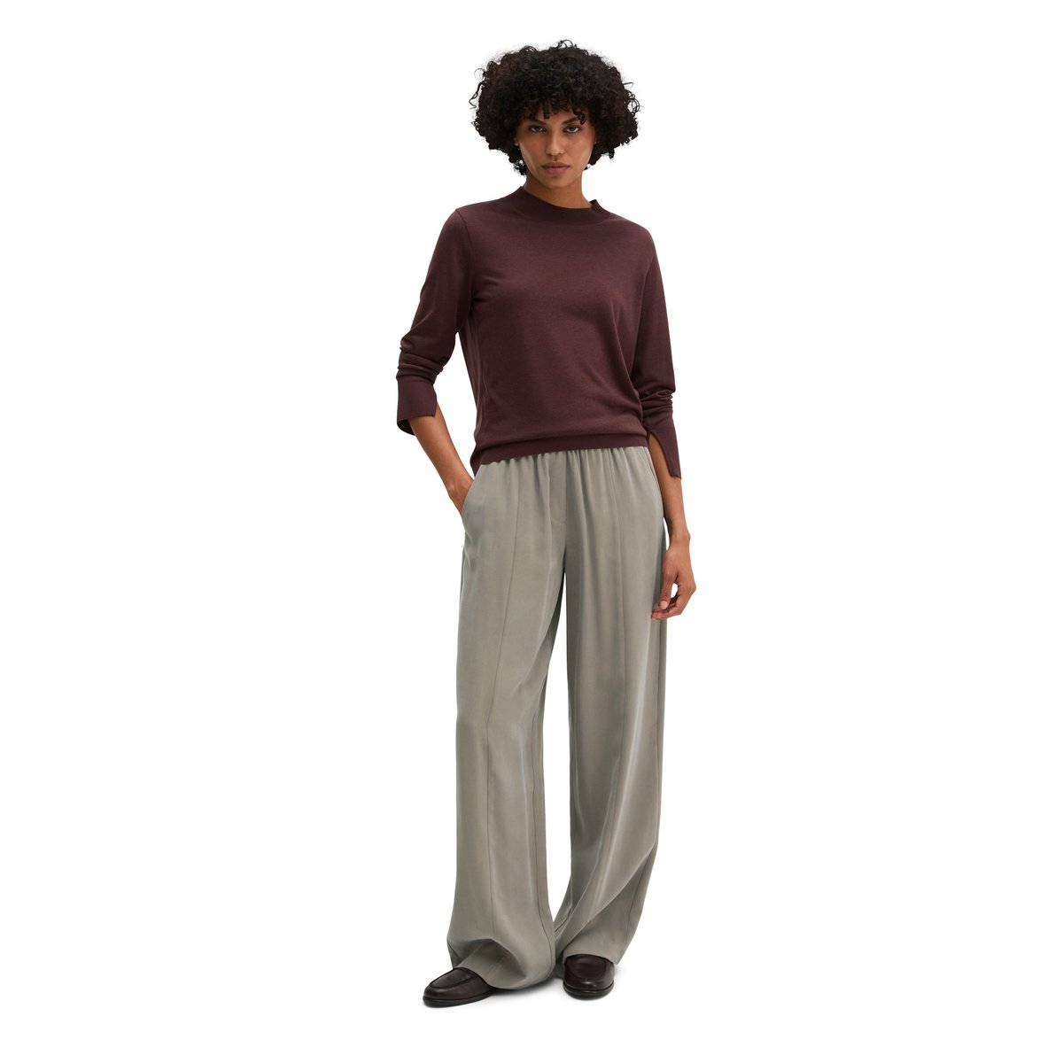 T-shirt long de luxe relaxed en mélange de TENCEL™ Lyocell et de coton rouge, MARC O'POLO