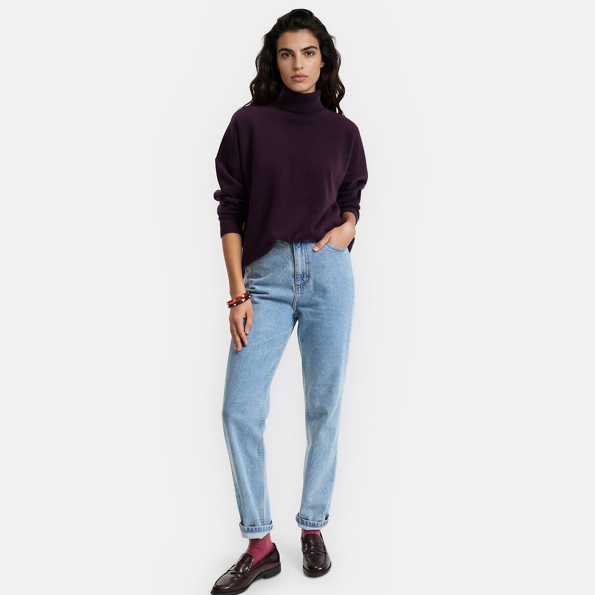Cashmere Oversized Turtleneck Jumper dark purple, LA REDOUTE COLLECTIONS