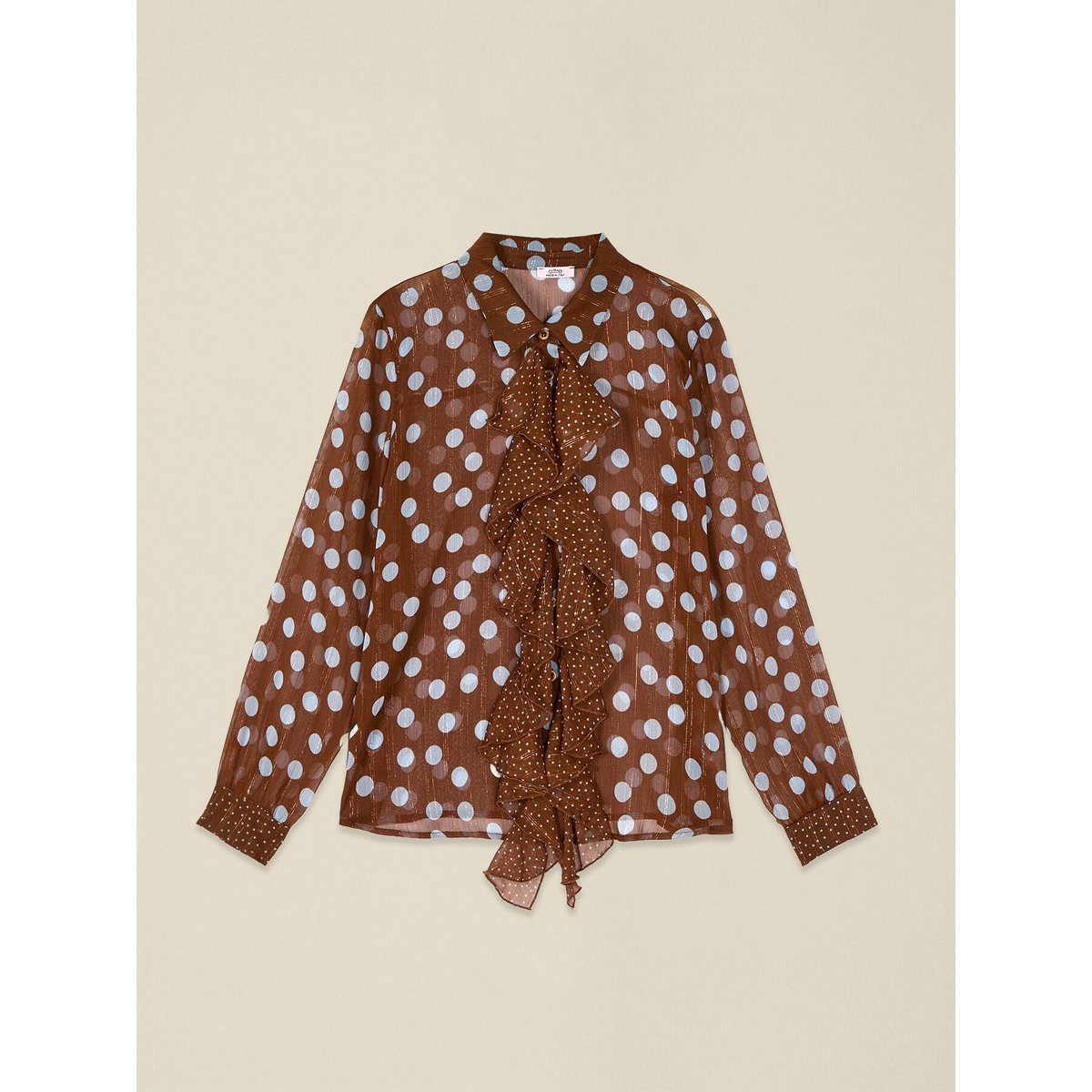 Chemise à pois avec nœud marron, OLTRE