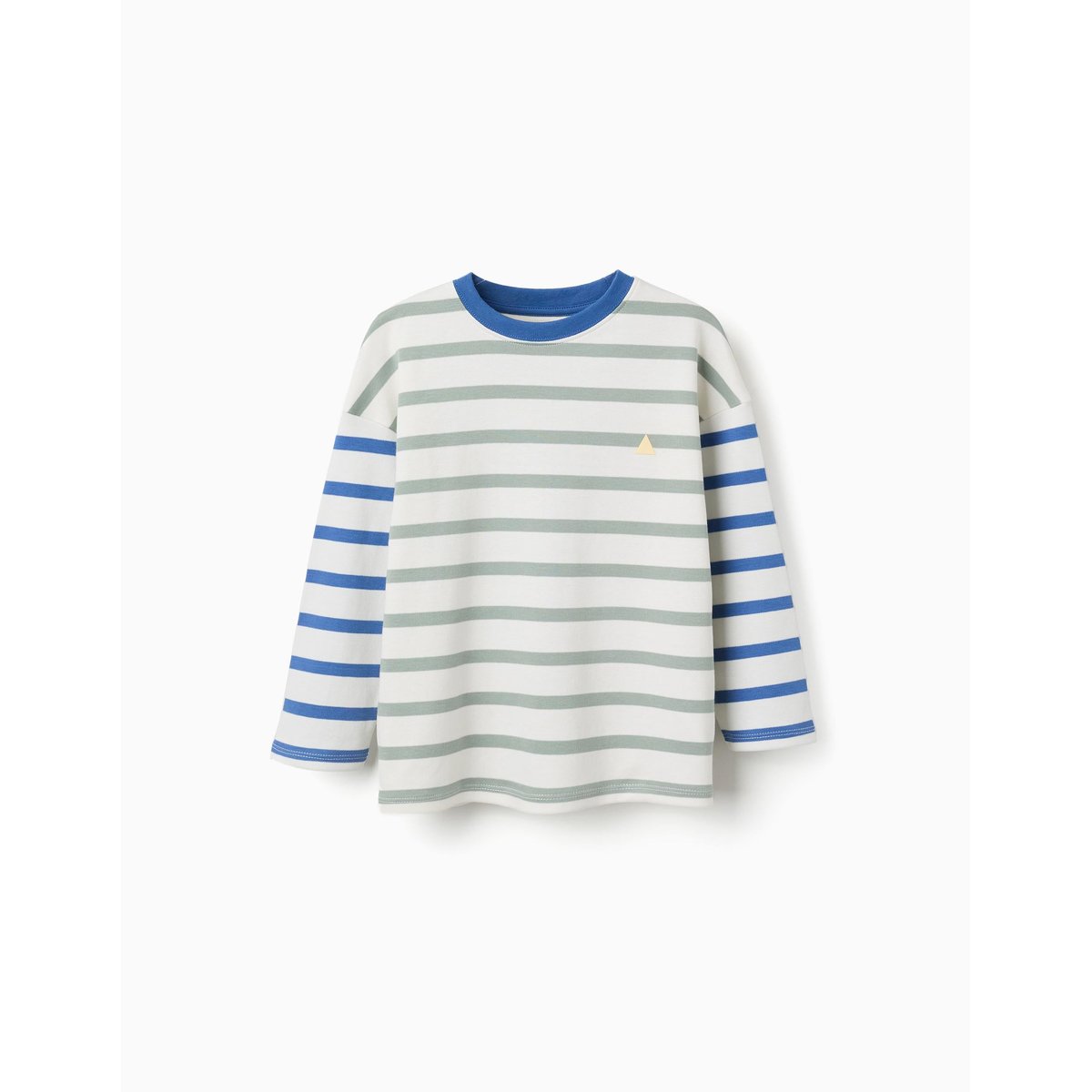 T-shirt en coton à manches longues à rayures vert, ZIPPY