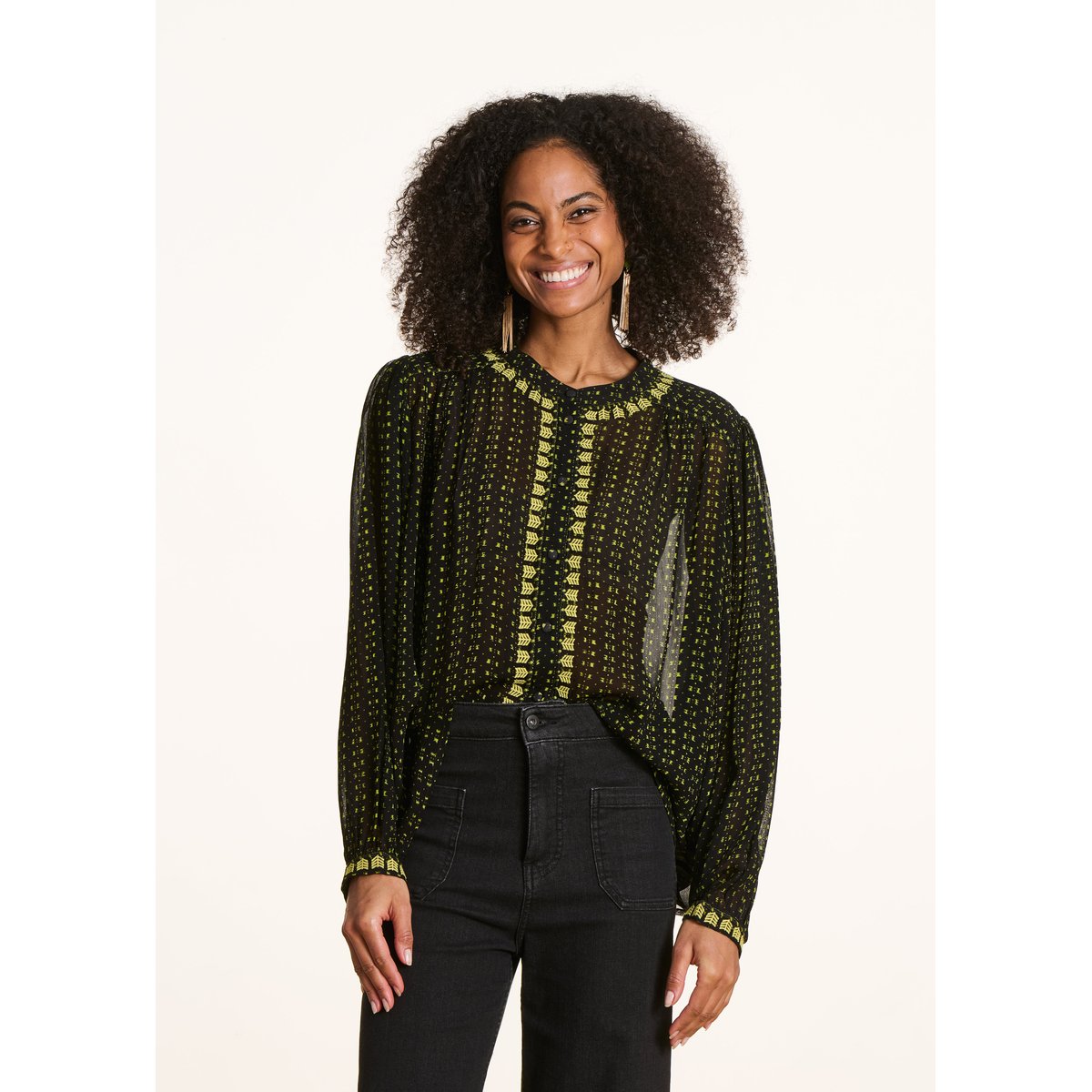 Chemisier en voile avec broderies manches longues biriba, LA FEE MARABOUTEE