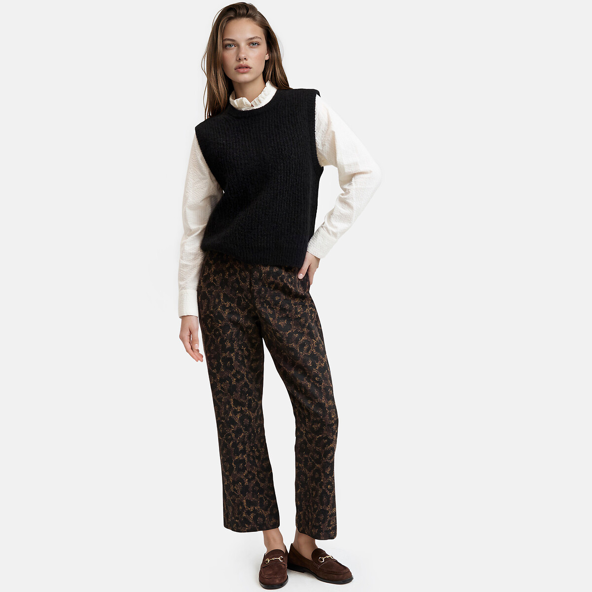 Leopard Print Jacquard Bootcut Trousers leopard, LA REDOUTE COLLECTIONS