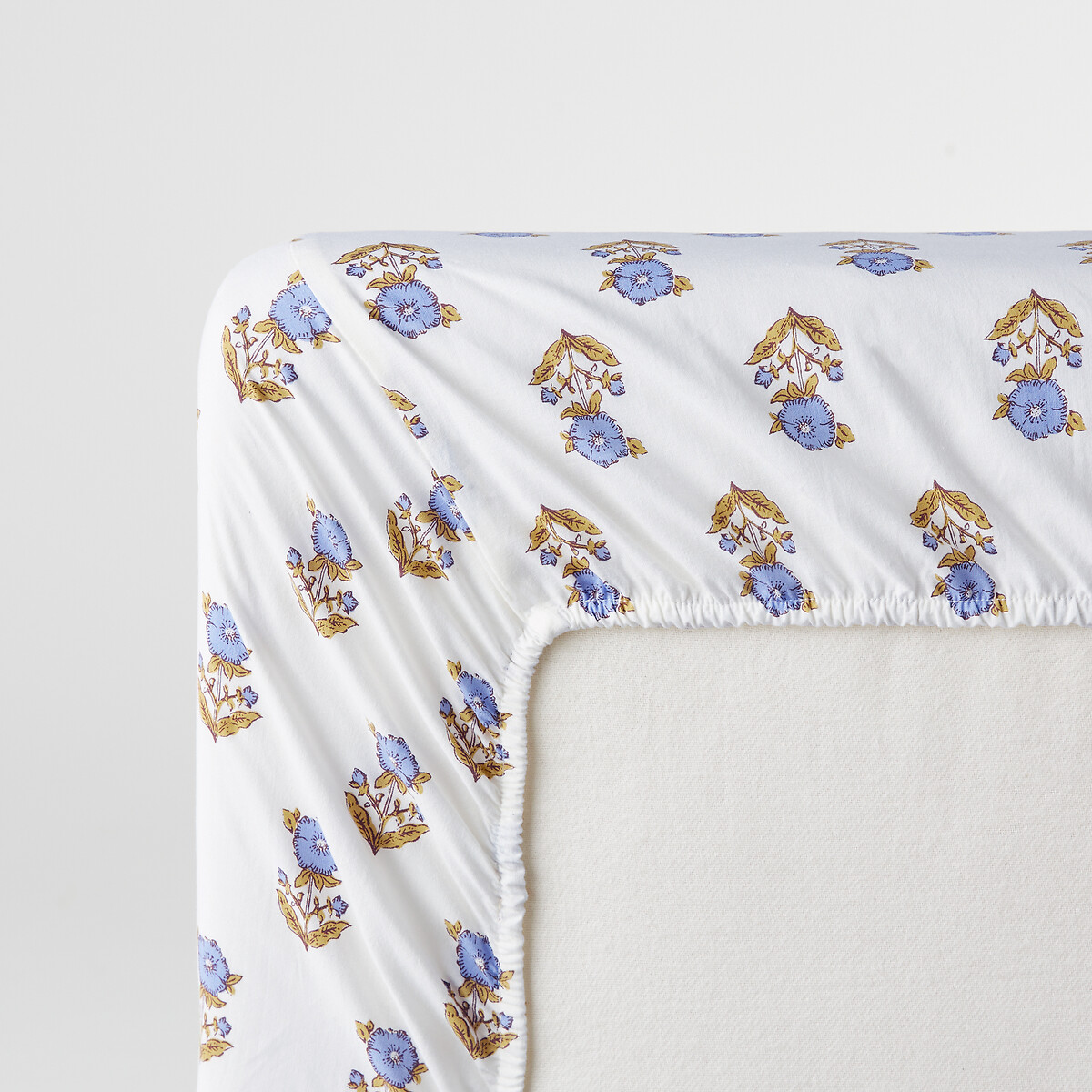 Drap-housse en coton lavé bonnet 30 cm, DIMANI imprimé fond écru, LA REDOUTE INTERIEURS