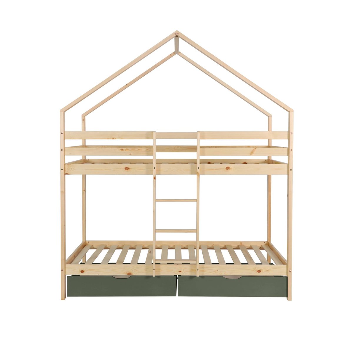 Lit enfant superposé cabane 90 x 190 cm pin naturel avec tiroirs de rangement ROYA blanc, SWEEEK
