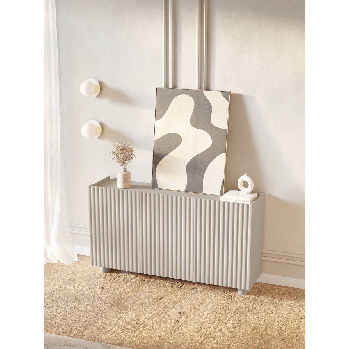 Buffet bas façades rainurées collection FIORRA beige cachemire, RECOLLECTION