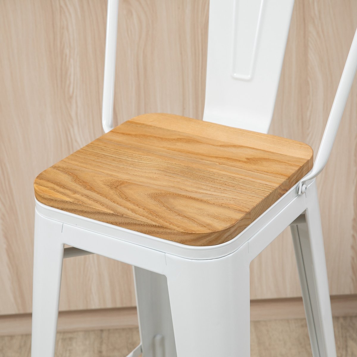 Tabouret de bar Acier Crème blanc, bois clair, HOMCOM