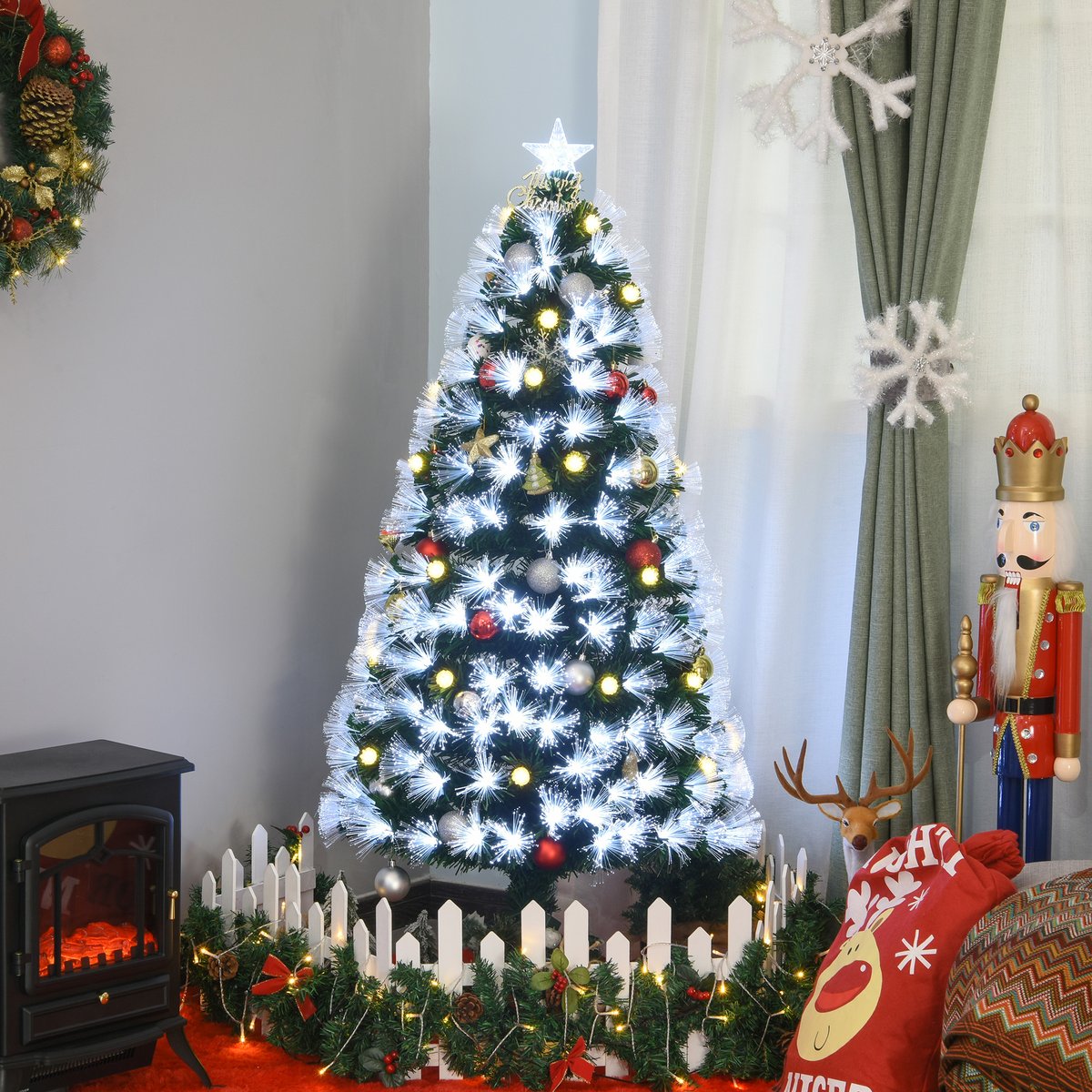 Sapin de Noël Plastique vert, blanc froid et blanc chaud, HOMCOM