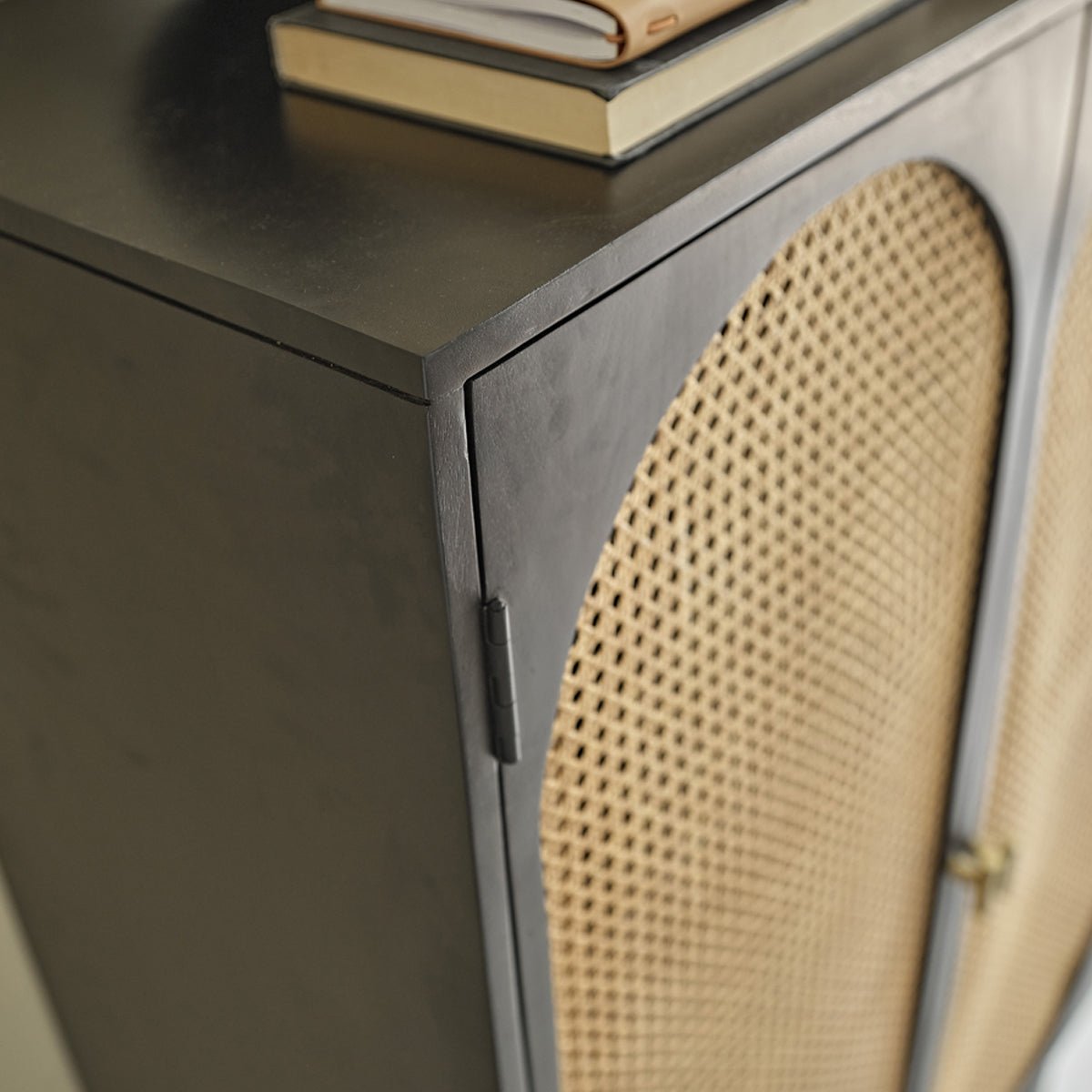 Armoire 2 portes en bois massif et cannage ZULMA noir, BERAH GETAH