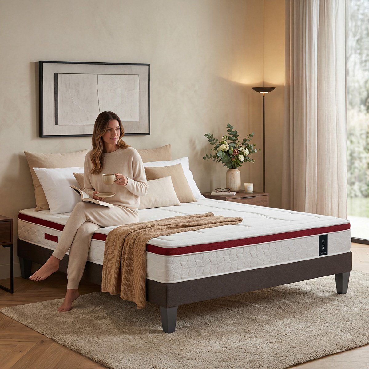 Matelas Ressorts ensachés et Mémoire de forme - 27 cm - HARMONIE blanc, MAISON AUBERTIN