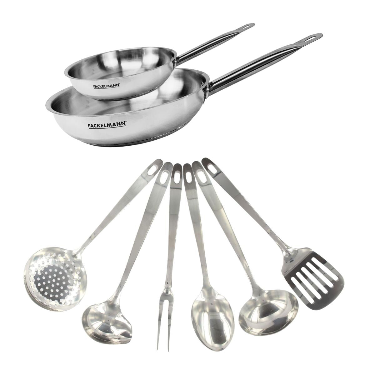 Set de 2 poêles de 20 et en inox et 6 ustensiles inox ETERNA inox, FACKELMANN