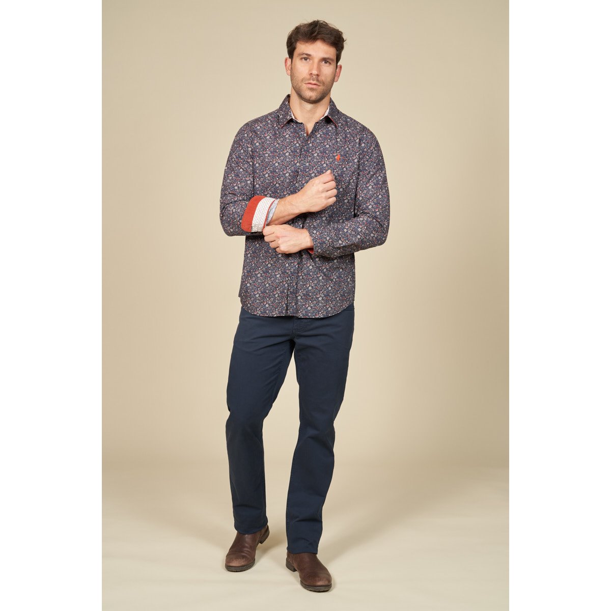 Chemise imprimée motif fleurs des bois bleu marine, MCS