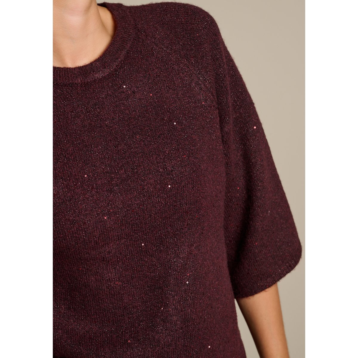 Pull scintillant à manches 3/4 aubergine, LOLALIZA