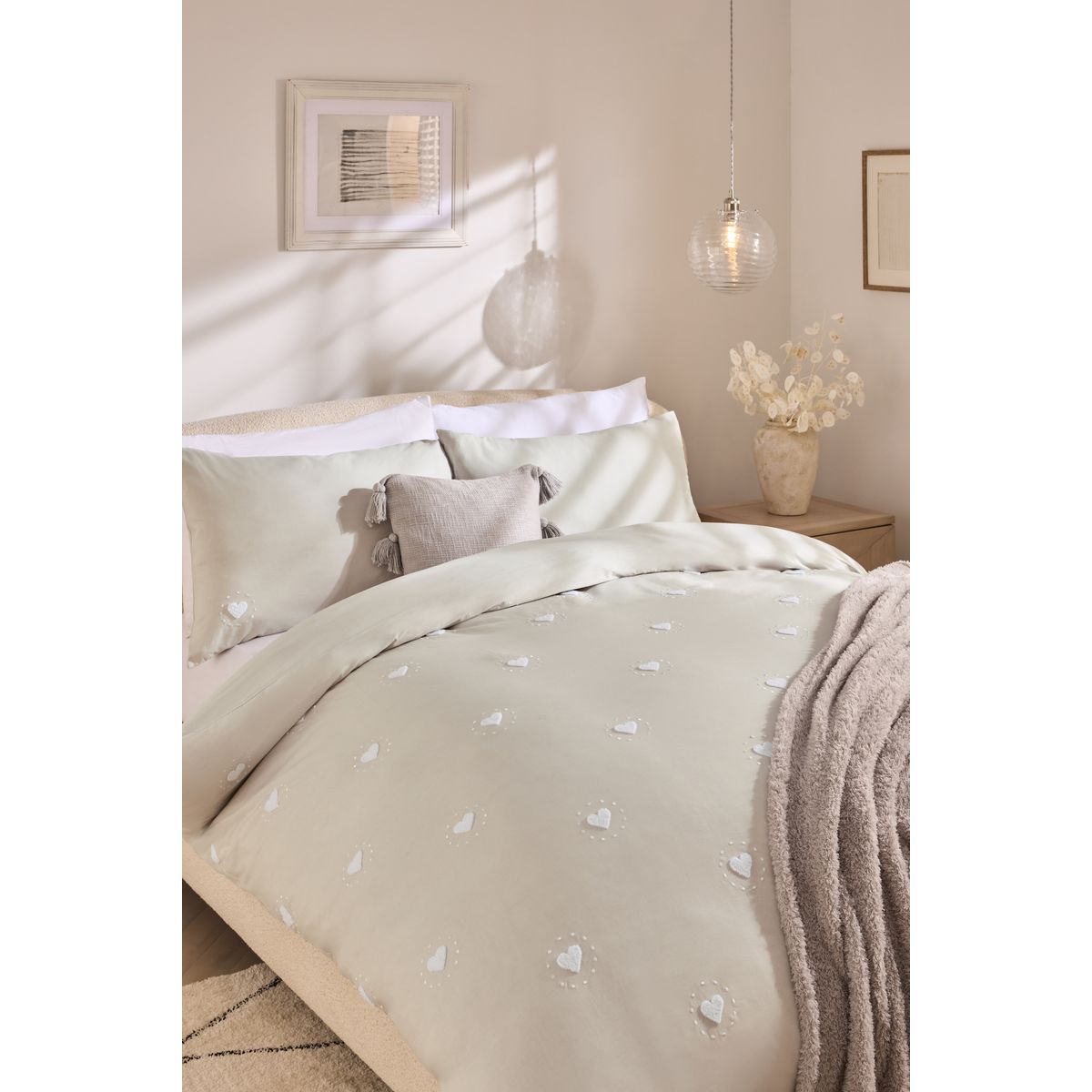 Housse de couette coton brodée gris, NEXT