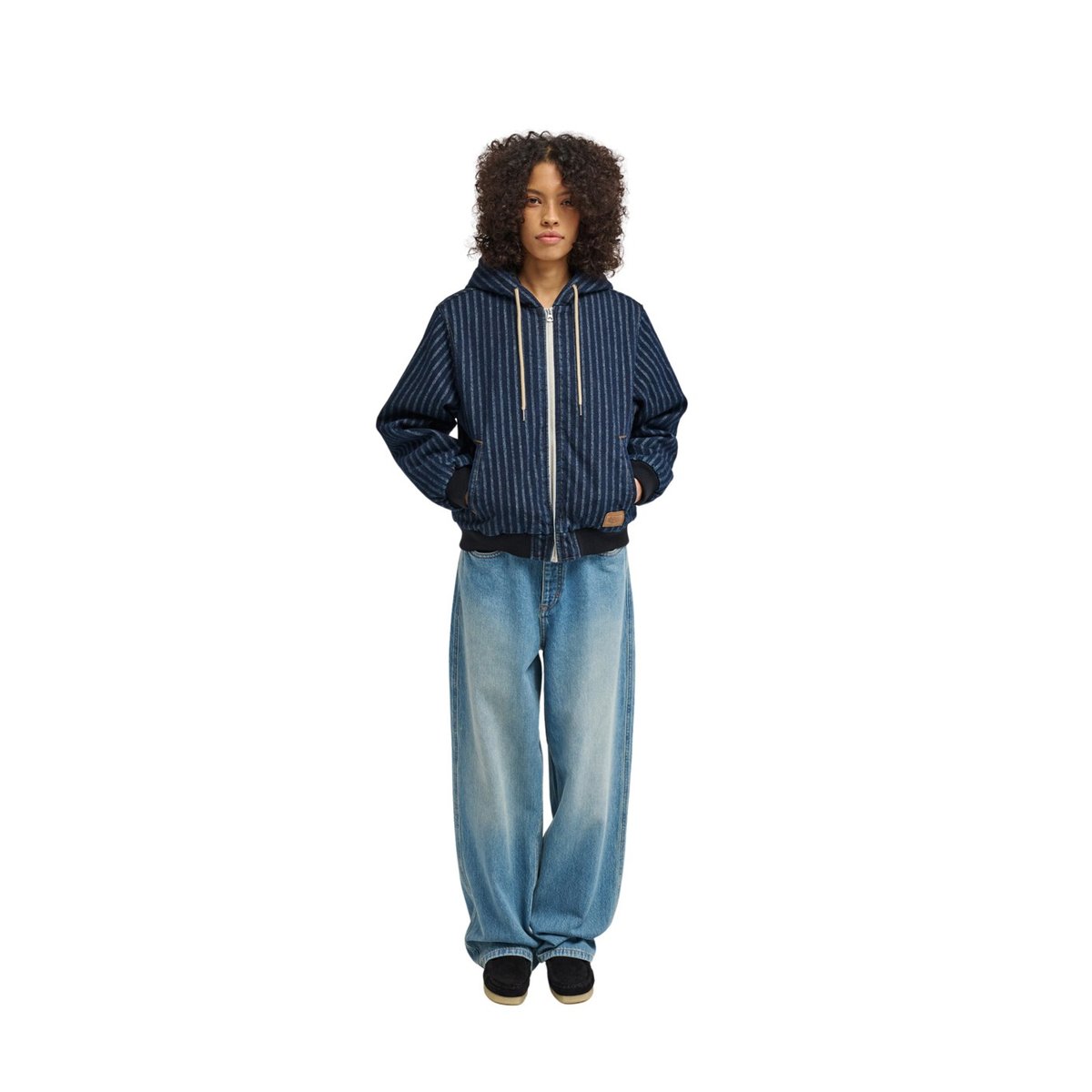 Veste en jean HOODED BOMBER JACKET bleu herringbone denim, ELEMENT