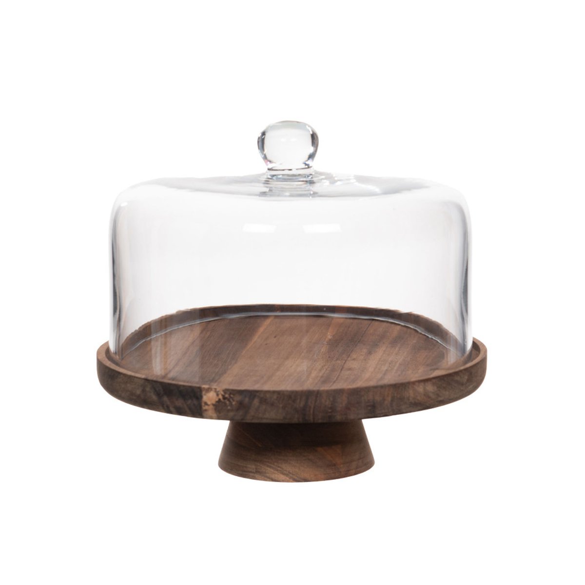 Plat à gâteau sur pied en bois et en verre marron, AMADEUS