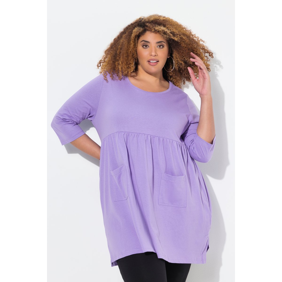 T-shirt long coupe évasée, poches violet, ULLA POPKEN