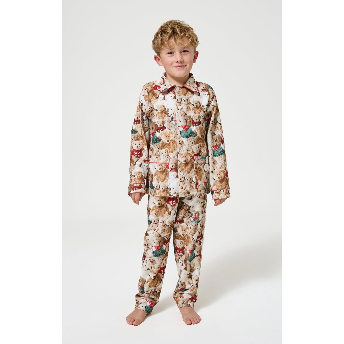Pyjama boutonné enfant en coton imprimé Petit Teddy brun, ARTHUR