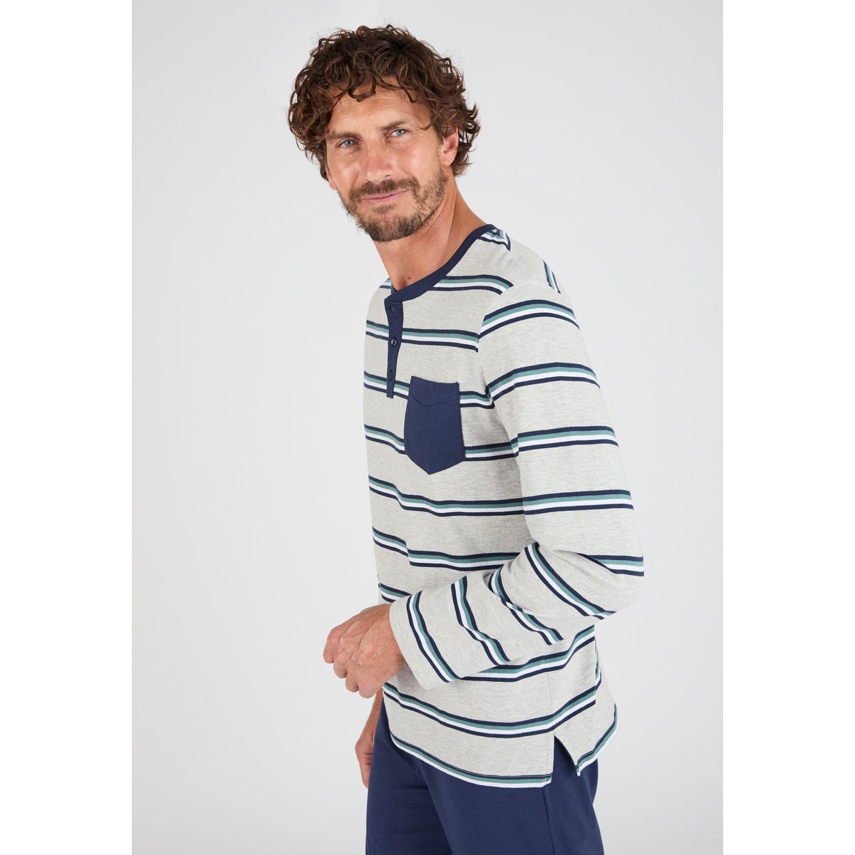 Pyjama en maille jersey gris chiné rayé, DAMART