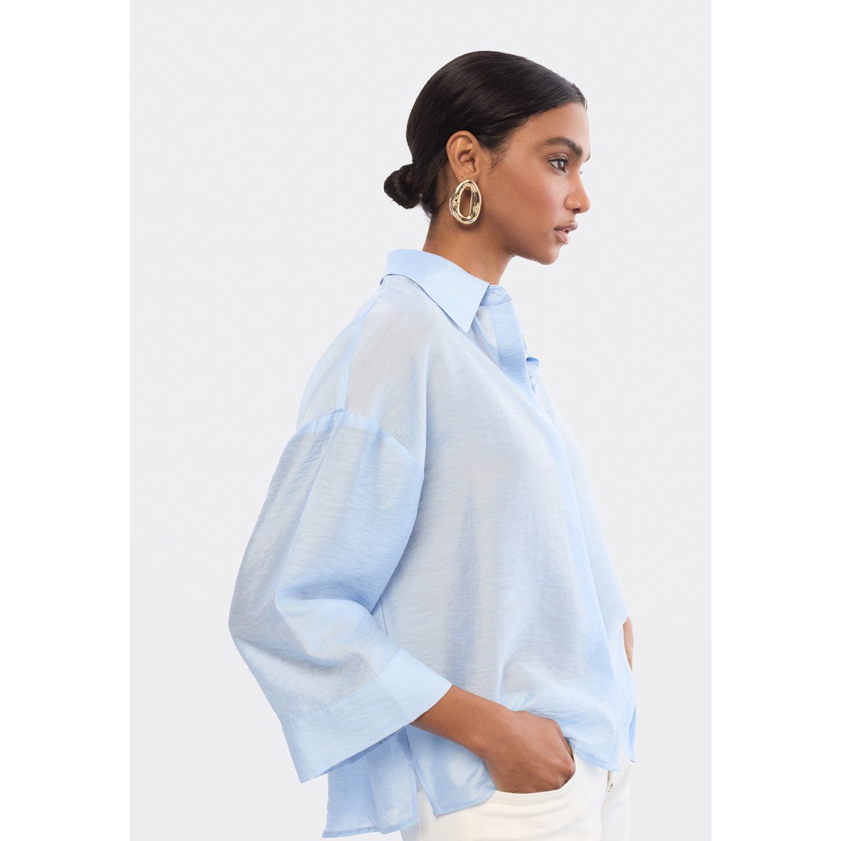 Chemise oversize en lin mélangé bleu clair, LOLA CASADEMUNT