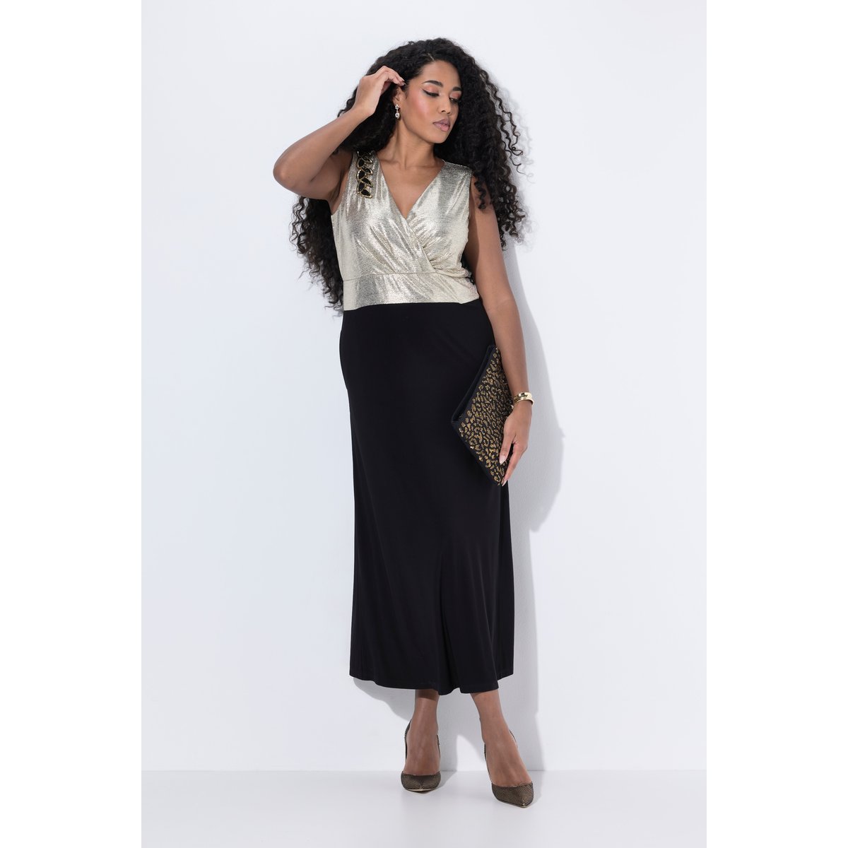 Robe maxi sans manches à col en V or, ULLA POPKEN
