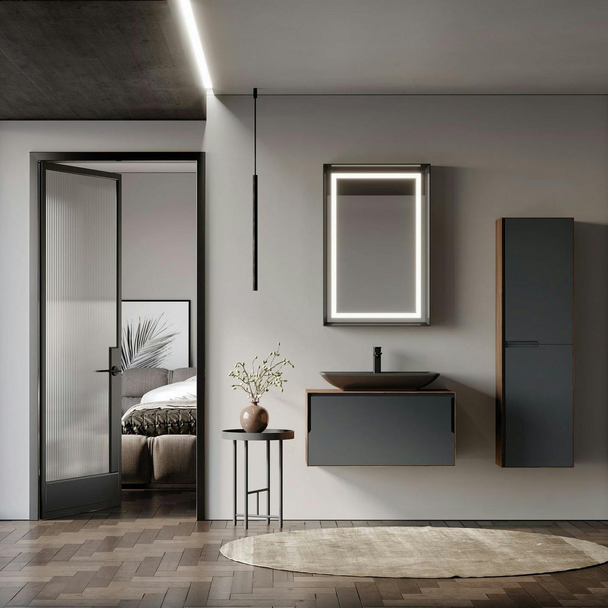 Meuble vasque suspendu 80 cm, 2 tiroirs RIA gris, PIER IMPORT