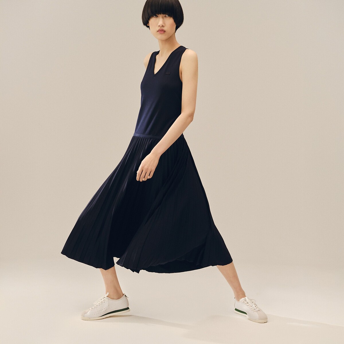 Robe longue plissée sans manches bleu-166, LACOSTE