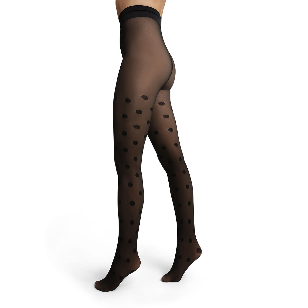Warme, transparente Strumpfhose Phantasie THERMO schwarz getupft , DIM