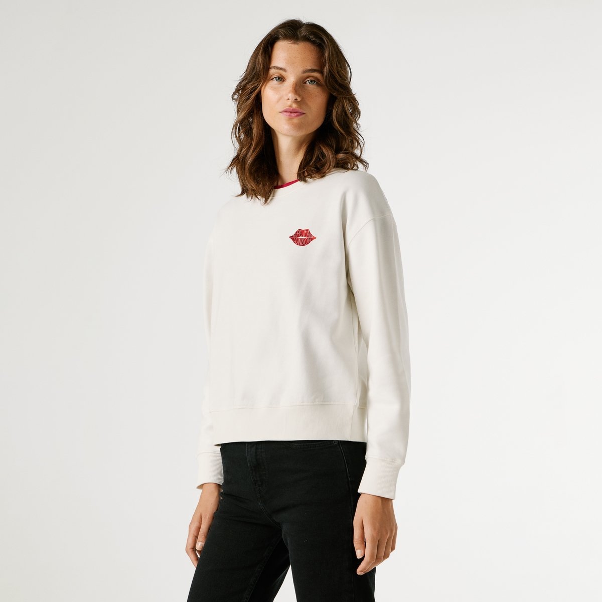 Sweat-Shirt À Col Rond Avec Logo souris blanche, PEPE JEANS