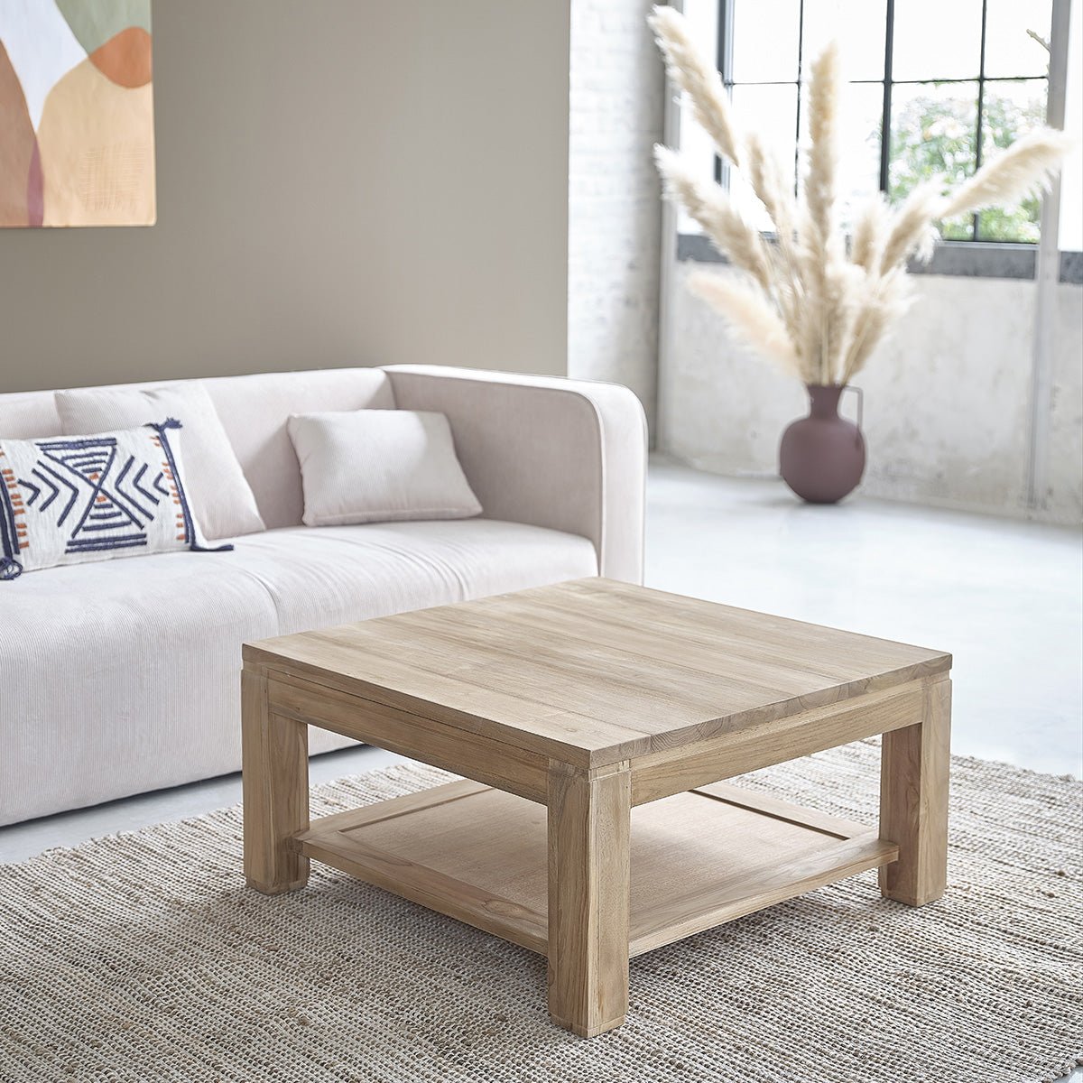 Table basse en bois de teck 80 cm double plateau BOSTON naturel, BERAH GETAH
