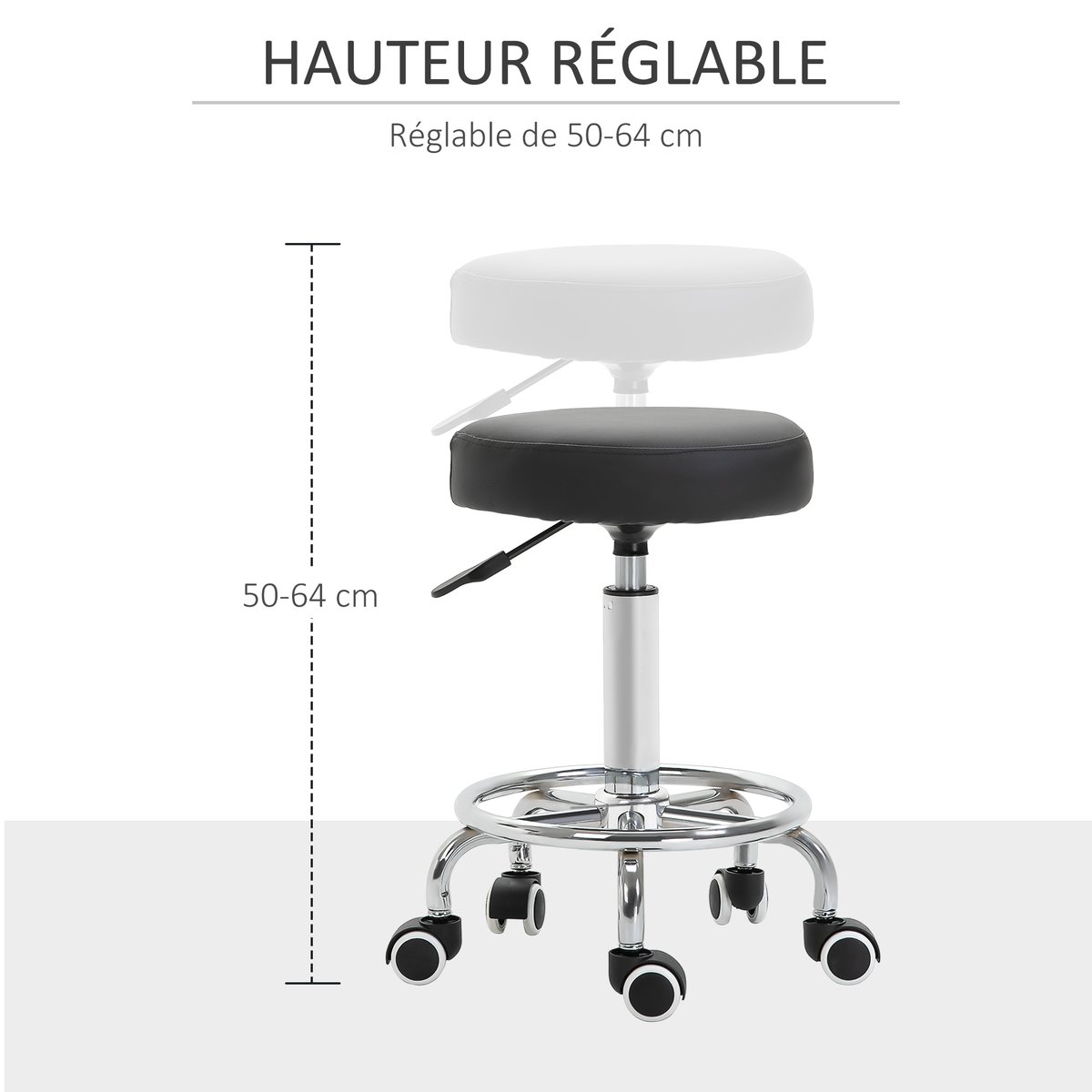 Tabouret de salon Revêtement synthétique Noir noir, HOMCOM