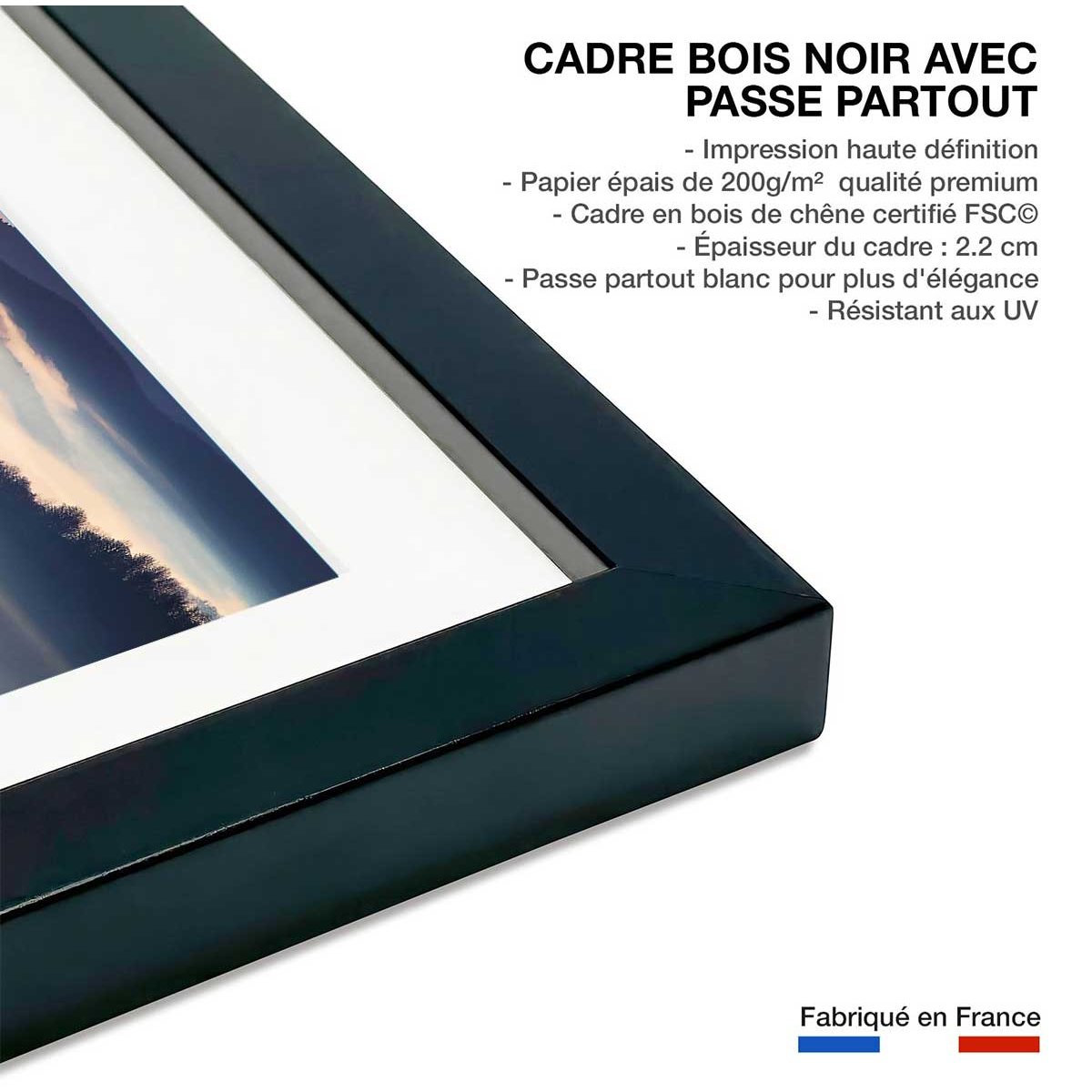 Affiche paysage brume magique affiche + cadre en bois - noir, HEXOA