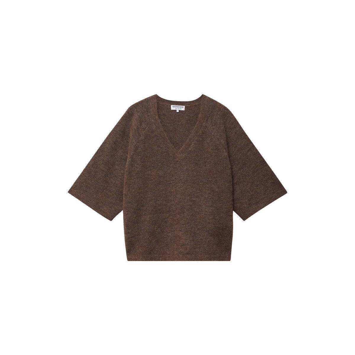 Pull droit court col v manches courtes marron, BONOBO