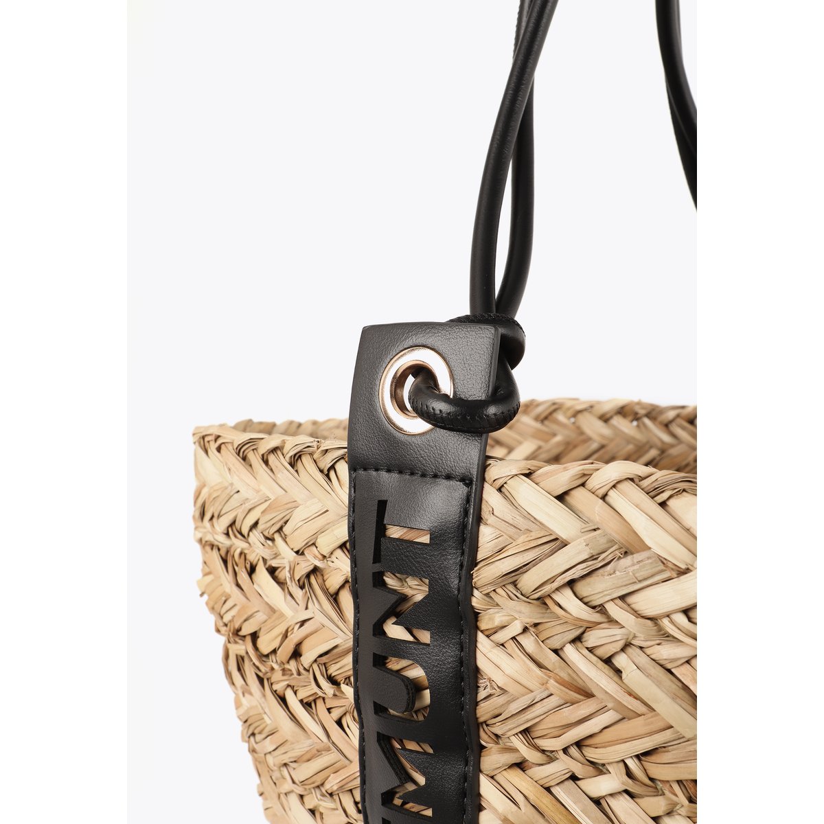 Panier tressé avec poignée logo découpé beige, LOLA CASADEMUNT