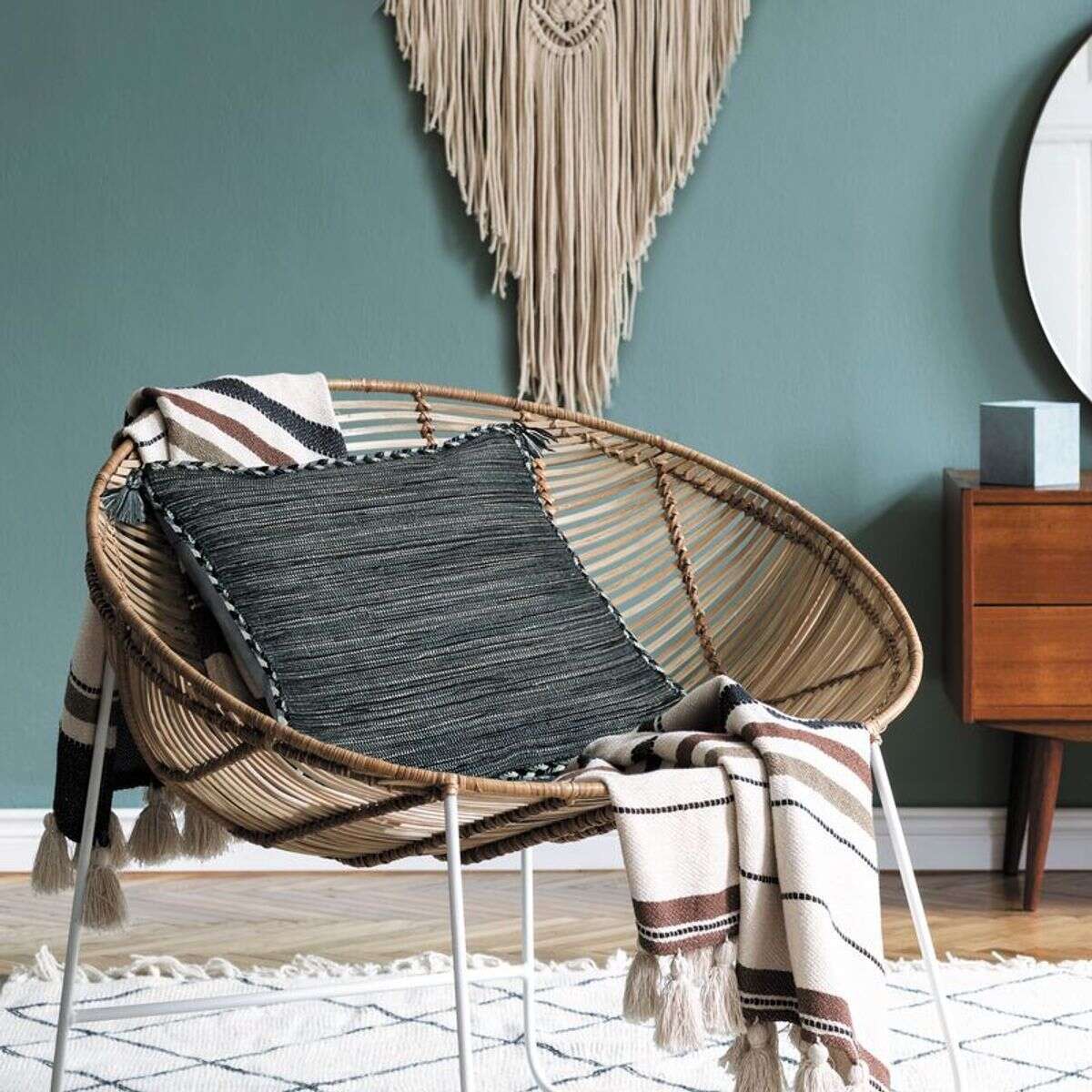 Coussin en coton tissé et tressé  SAHARA gris, THE DECO FACTORY