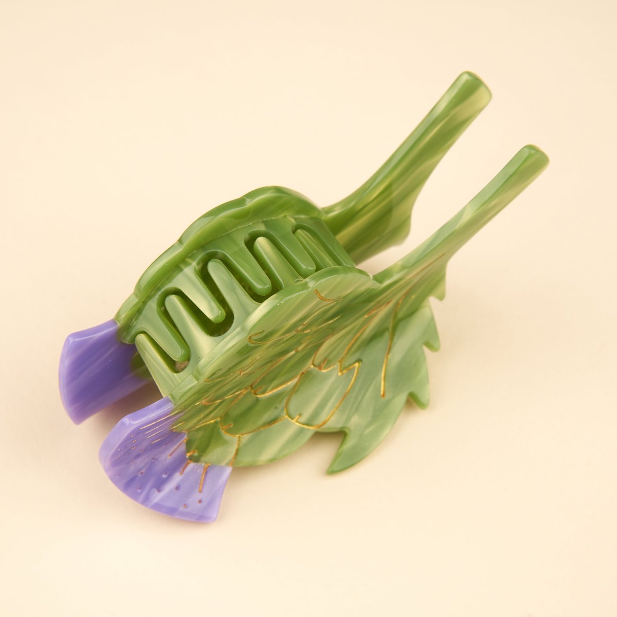 Pince à cheveux ARTICHAUT vert et violet, COUCOU SUZETTE