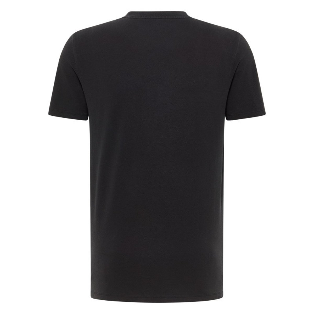 T-shirt en coton noir uni avec un col tunisien et des manches courtes noir, MUSTANG