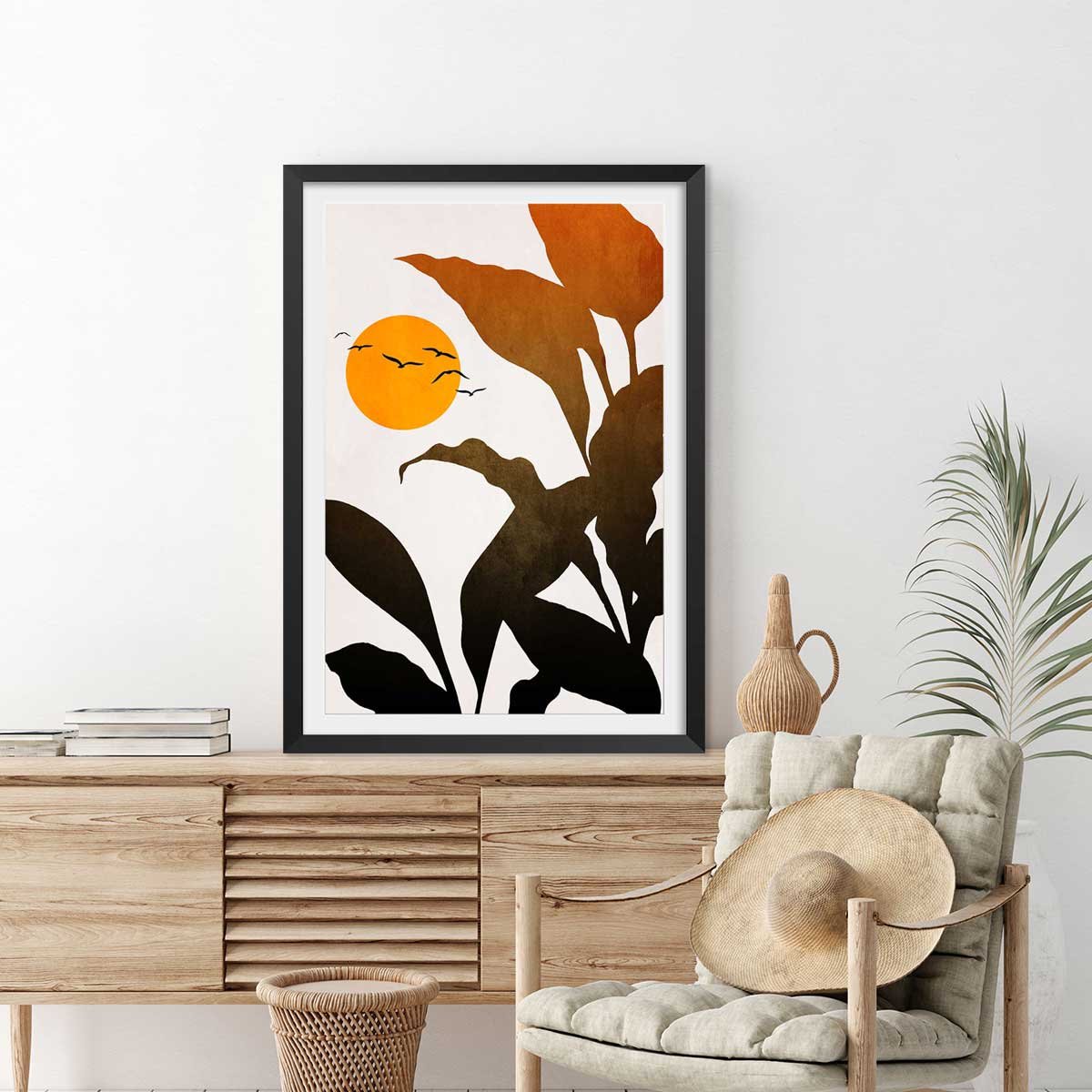 Affiche graphique ""Tropique paradis"" affiche + cadre en bois - noir, HEXOA